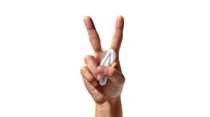 Peace Sign with Substance: A close-up shot of a hand confidently forming a peace sign, complemented by a generous dollop of white cream strategically placed on a finger, conveying messages of peace.