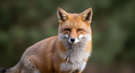 Red fox portrait against green background