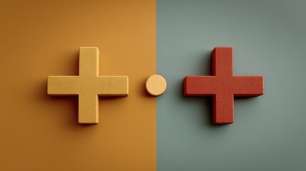 Fototapeta premium The concept of opposites or pros and cons using plus and minus signs.