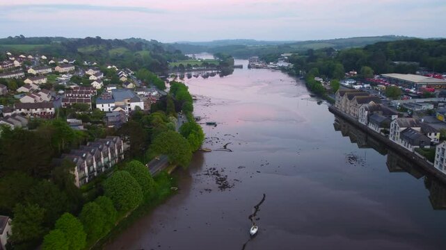 aerial view of the truro river cornwall uk at sunset