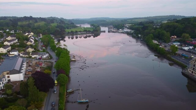aerial view of the truro river cornwall uk at sunset