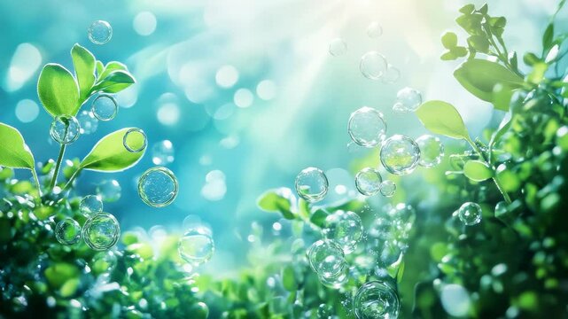 Natural Fresh Green Plants Water Droplets Sunlight Soothing Background