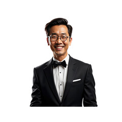 Confident Asian Man in Tuxedo Smiling