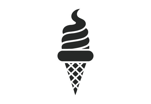 Simple black and white graphic icon of a soft serve ice cream cone