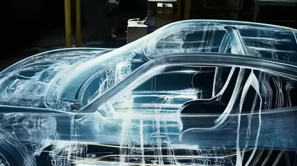 Futuristic Automotive Visualization: Transparent Car Design in an Industrial Setting - Powered by Adobe