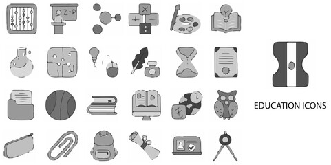 Education simple concept 24 hand drawn Grew color icons set .Vector illustration.	