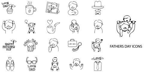 Fathers Day simple concept 24 hand drawn Grew color icons set .Vector illustration.	