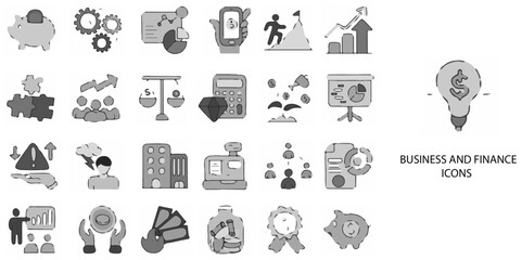 Business and Finance simple concept 24 hand drawn Grew color icons set .Vector illustration.	