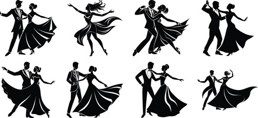 set of silhouettes of dancing girls