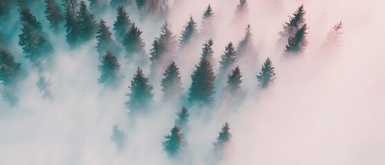 Forest landscape shrouded in a mystical fog