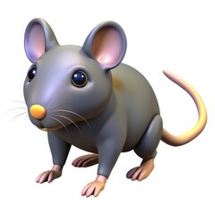 Obraz premium Cute cartoon grey mouse with big eyes and a long tail isolated on white background