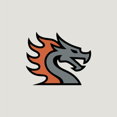 A stylized dragon head logo, featuring fiery orange flames on the mane.