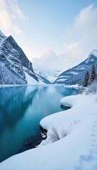 Obraz premium Serene Winter Wonderland Expansive Snow-Covered Landscape with Frozen Lake