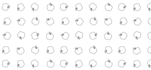 Scatter seamless pattern with apple in outline mode without background. Fruit background design