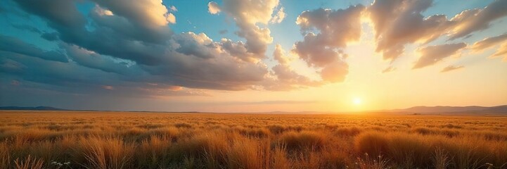 Dramatic Sky Over Endless Grassland A Serene and Vast Landscape Perfect for Travel and Nature Projects