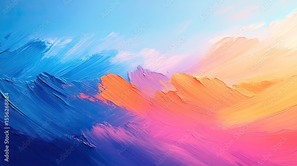 Poster painted texture background with brushed strokes of sky blue and orange forming a dynamic abstract fi