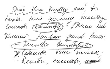 Handwritten letter with english unreadable text. Doodle old manuscript on transparent background