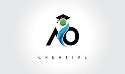 AO Creative Letter Logo with Graduation Cap and Abstract Human – Modern Education and Learning Symbol Design