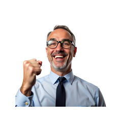 Triumphant Businessman Celebrating Success with Fist Pump