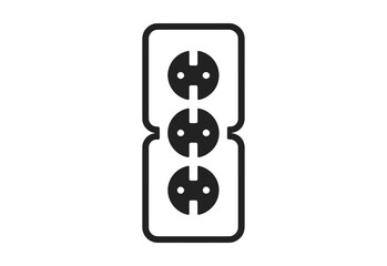 Simple black and white icon of a vertical power strip with three outlets