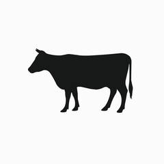 Silhouette of a standing cow. Side view. Vector illustration isolated on white background