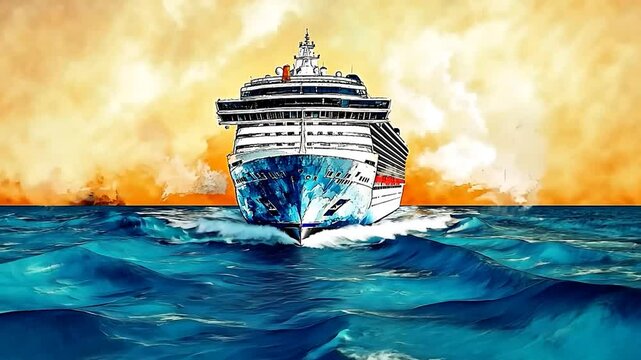 Cruise ship at sunset