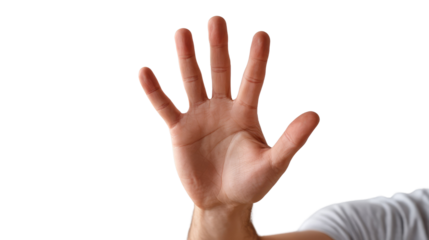 Open Hand: A close-up shot of a human hand extended outwards, showcasing detailed texture and contours, symbolizing openness and connection.