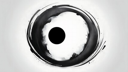 Abstract Black Ink Sun on White Background