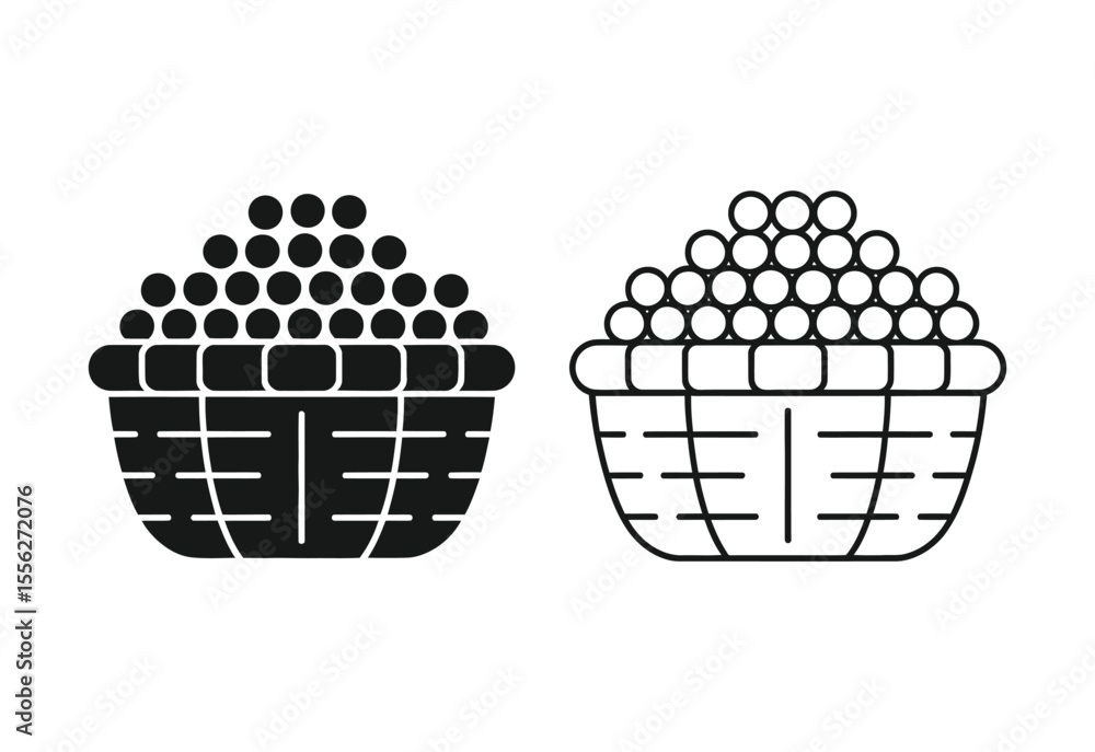 Poster two stylized icons of a basket filled with round objects like berries or grapes