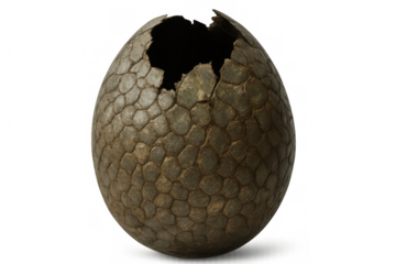 3d rendering of a hatching dinosaur egg with empty shell on a transparent background, perfect for prehistoric or fantasy projects
