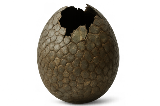 3d rendering of a hatching dinosaur egg with empty shell on a transparent background, perfect for prehistoric or fantasy projects