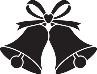 Minimalist Black Wedding Bells Icon with Bow