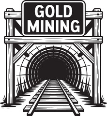 Fototapeta premium Vintage Gold Mining Entrance with Tunnel and Railway Tracks Vector