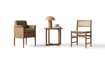 Chair Armchair Lamp Table on White Background