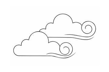 Two Black Cloud Shapes with Swirls on White Background