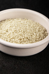 Food salt crystals sea food salt spices food additive gourmet food background on the table rustic top view copy space 