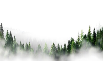 Evergreen trees peeking through the fog