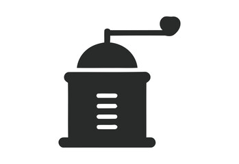 Simple dark silhouette of a vintage manual coffee grinder with a crank handle