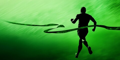 The dynamic image captures a tennis player mid-motion on the court, their silhouette illuminated by vibrant green light against a blurred background, showcasing intense focus and athletic energy.