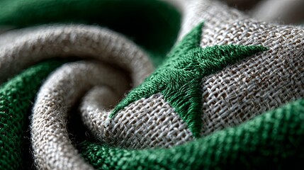 Close-Up of a Green and White Blanket with Star Design