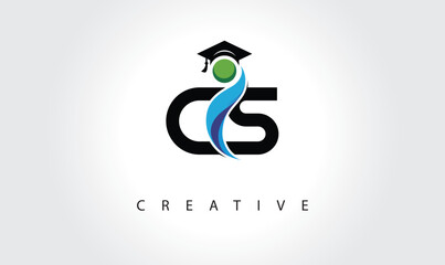CS Creative Letter Logo with Graduation Cap and Abstract Human – Modern Education and Learning Symbol Design