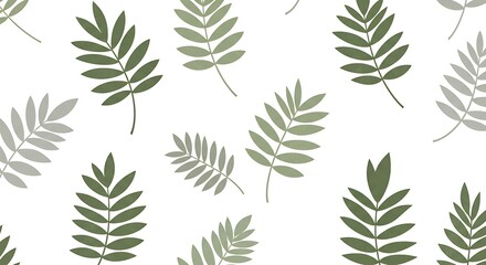 Botanical Leaf Pattern: Green and Gray Foliage on White