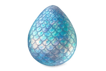 3d rendering of a big turquoise dragon egg with scales on transparent background, ideal for fantasy, medieval or fairy tale projects