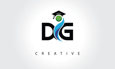 DG Creative Letter Logo with Graduation Cap and Abstract Human – Modern Education and Learning Symbol Design