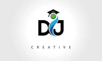 DJ Creative Letter Logo with Graduation Cap and Abstract Human &ndash; Modern Education and Learning Symbol Design