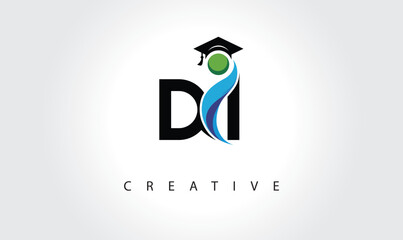 DI Creative Letter Logo with Graduation Cap and Abstract Human – Modern Education and Learning Symbol Design