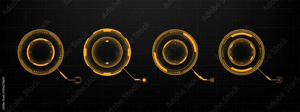 Poster set of yellow hud circles. ai target interface for augmented reality game. digital futuristic design