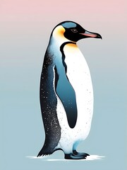 Obraz premium Stylized penguin with blushing cheeks, pastel black and snowy white, abstract icy landscape background