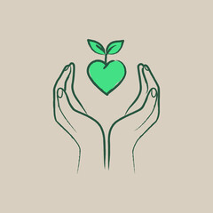 Hand holding sprout — minimal sketch line vector illustration