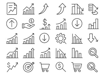 Increase and Decrease Line Editable Icons Set. Vector illustration in thin style for profit, graph, arrow, stock, chart, trend, infographic, accounting, finance, png, business strategy.